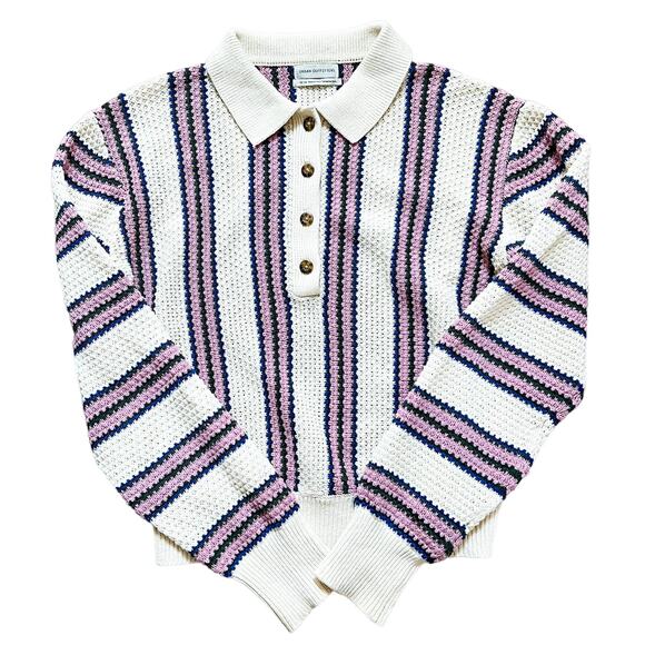 Urban Outfitters Ricky Waffle Knit Long Sleeve Polo Shirt Sweater Medium - Picture 7 of 8